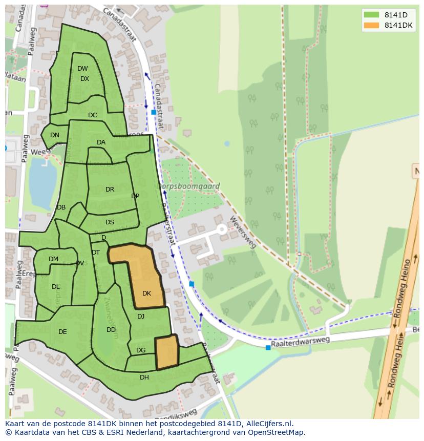 Afbeelding van het postcodegebied 8141 DK op de kaart.