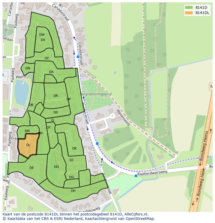 Afbeelding van het postcodegebied 8141 DL op de kaart.