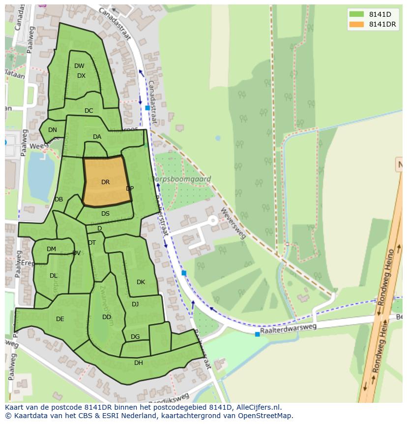 Afbeelding van het postcodegebied 8141 DR op de kaart.