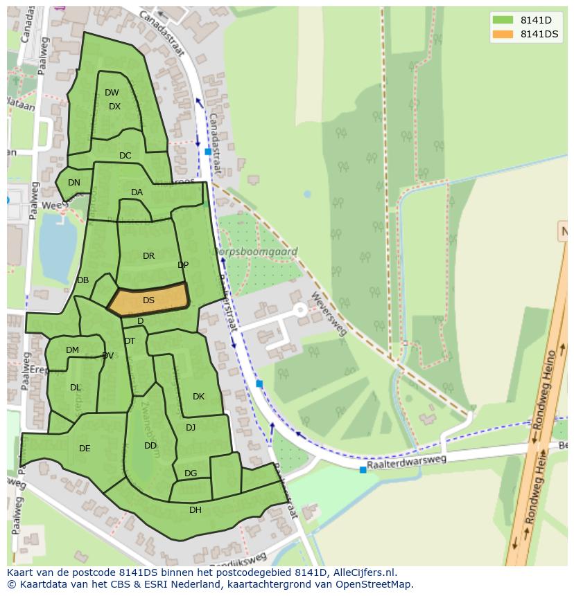 Afbeelding van het postcodegebied 8141 DS op de kaart.