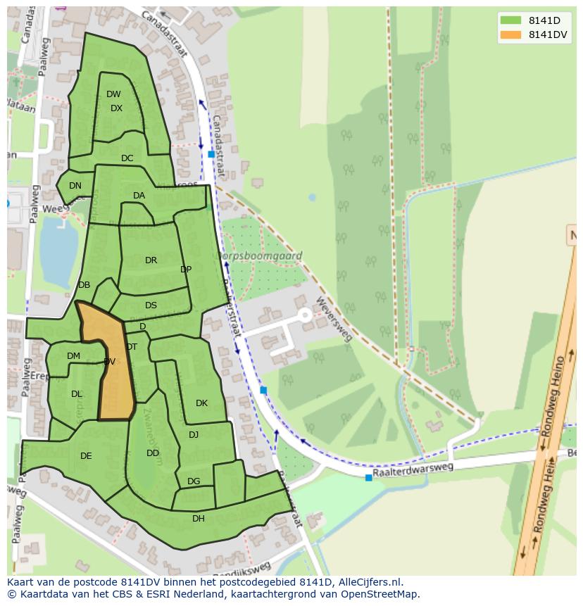 Afbeelding van het postcodegebied 8141 DV op de kaart.