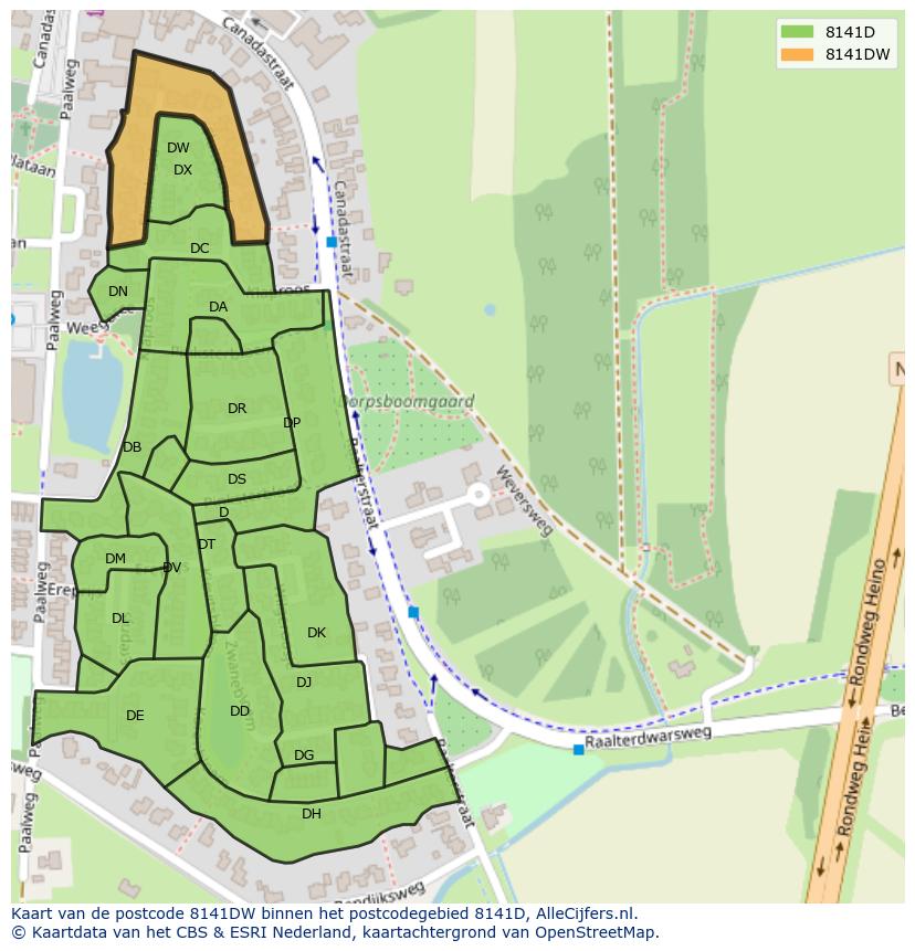 Afbeelding van het postcodegebied 8141 DW op de kaart.