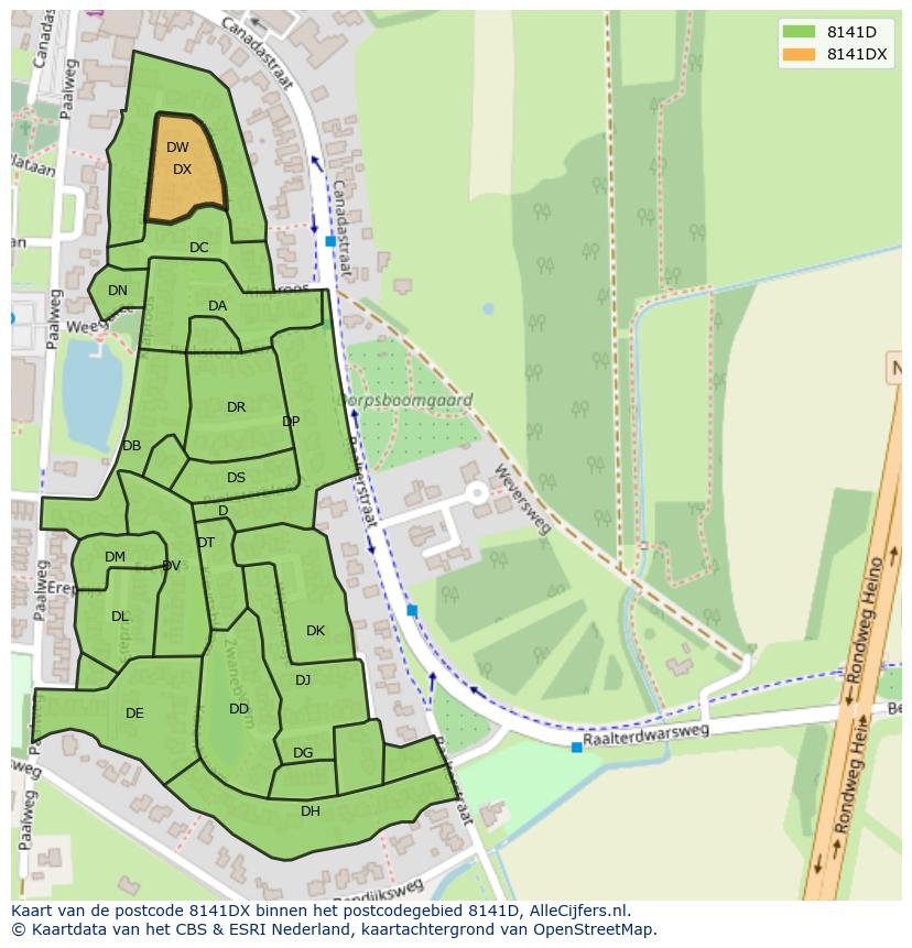 Afbeelding van het postcodegebied 8141 DX op de kaart.
