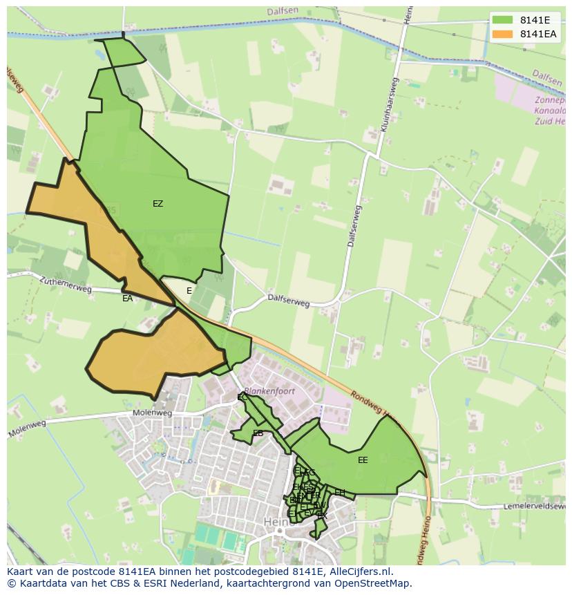 Afbeelding van het postcodegebied 8141 EA op de kaart.