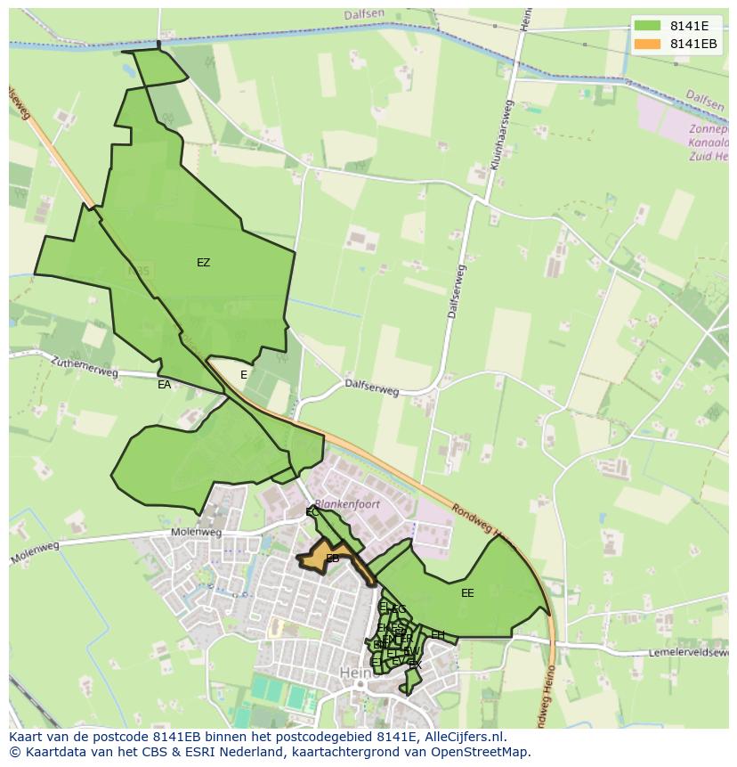 Afbeelding van het postcodegebied 8141 EB op de kaart.