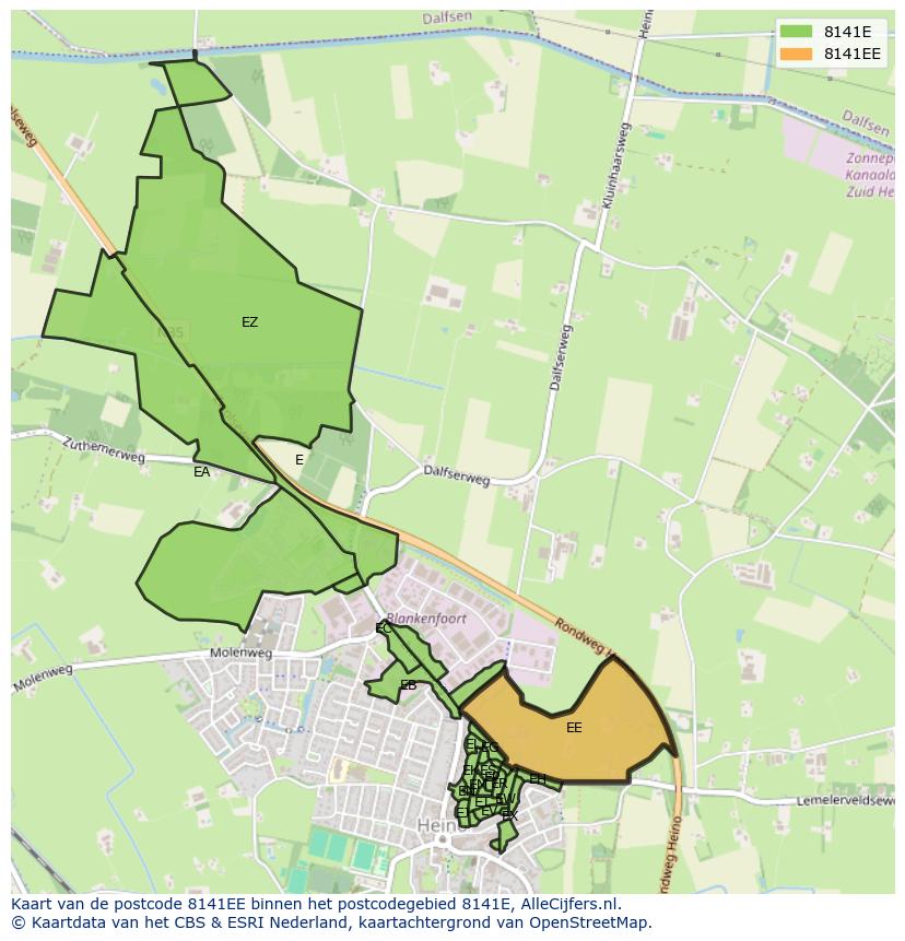 Afbeelding van het postcodegebied 8141 EE op de kaart.