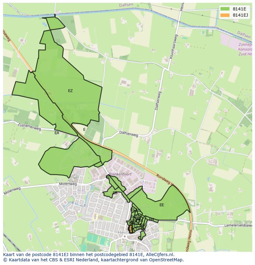 Afbeelding van het postcodegebied 8141 EJ op de kaart.