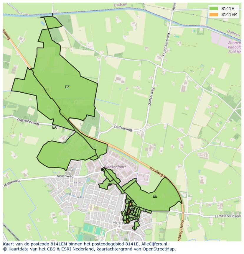 Afbeelding van het postcodegebied 8141 EM op de kaart.
