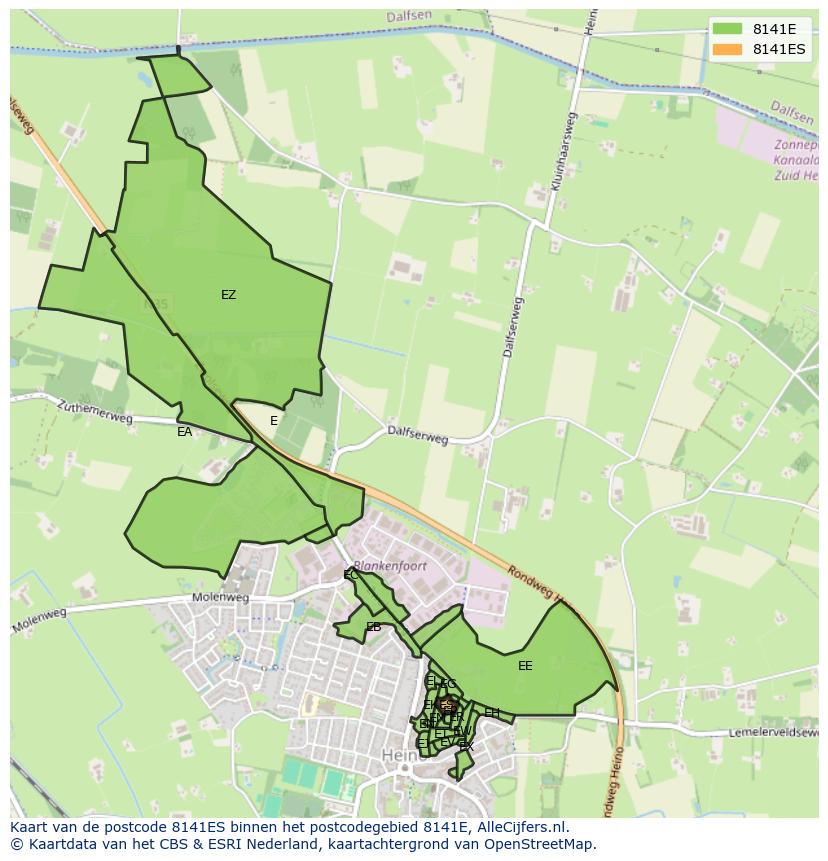 Afbeelding van het postcodegebied 8141 ES op de kaart.