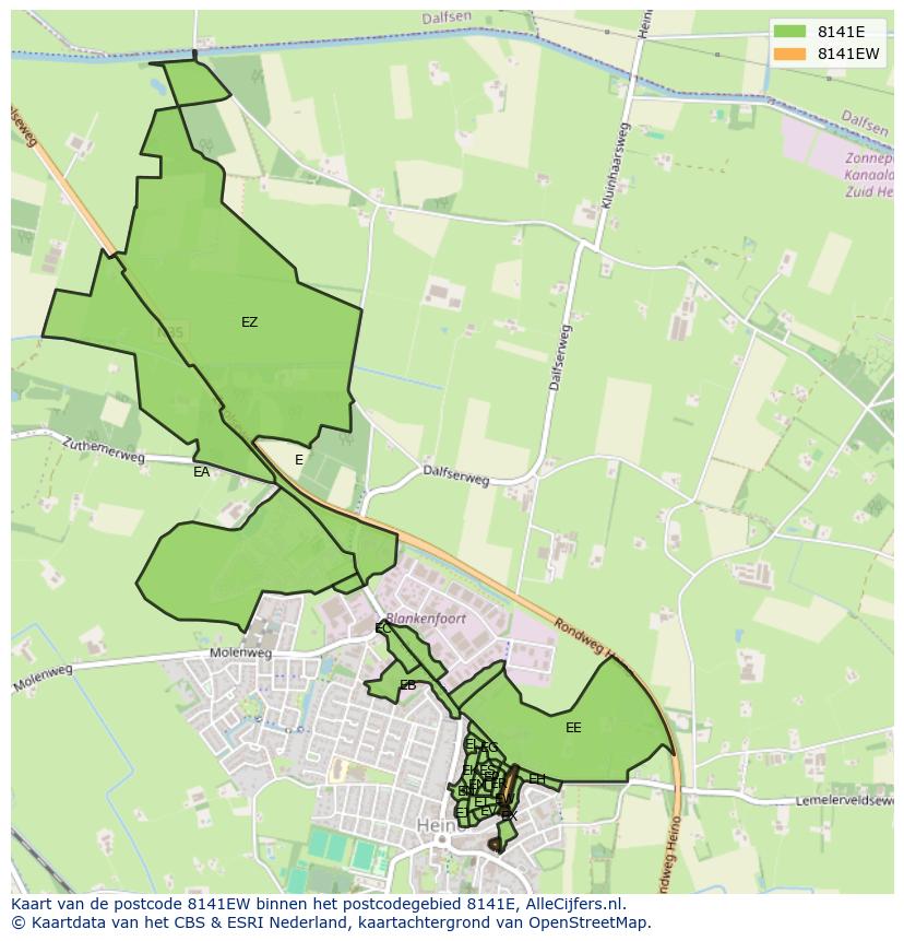 Afbeelding van het postcodegebied 8141 EW op de kaart.