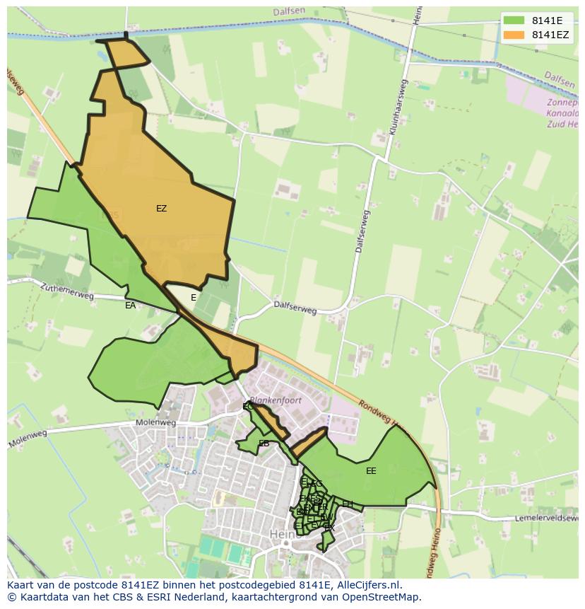 Afbeelding van het postcodegebied 8141 EZ op de kaart.