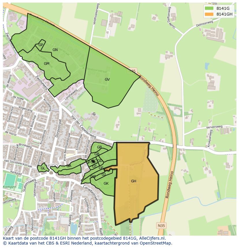 Afbeelding van het postcodegebied 8141 GH op de kaart.