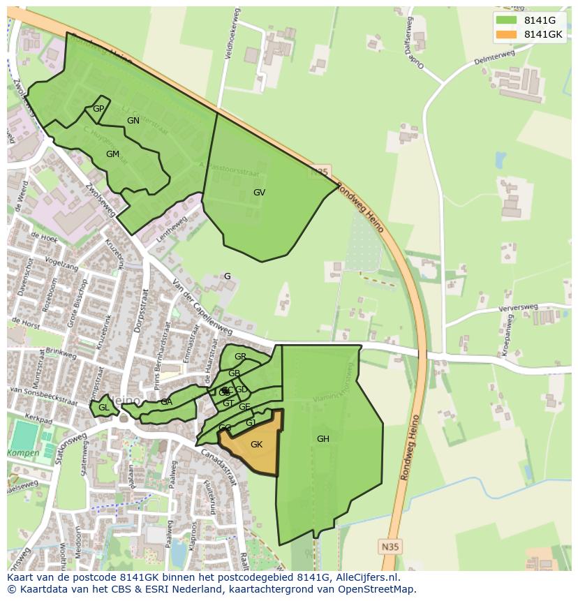 Afbeelding van het postcodegebied 8141 GK op de kaart.