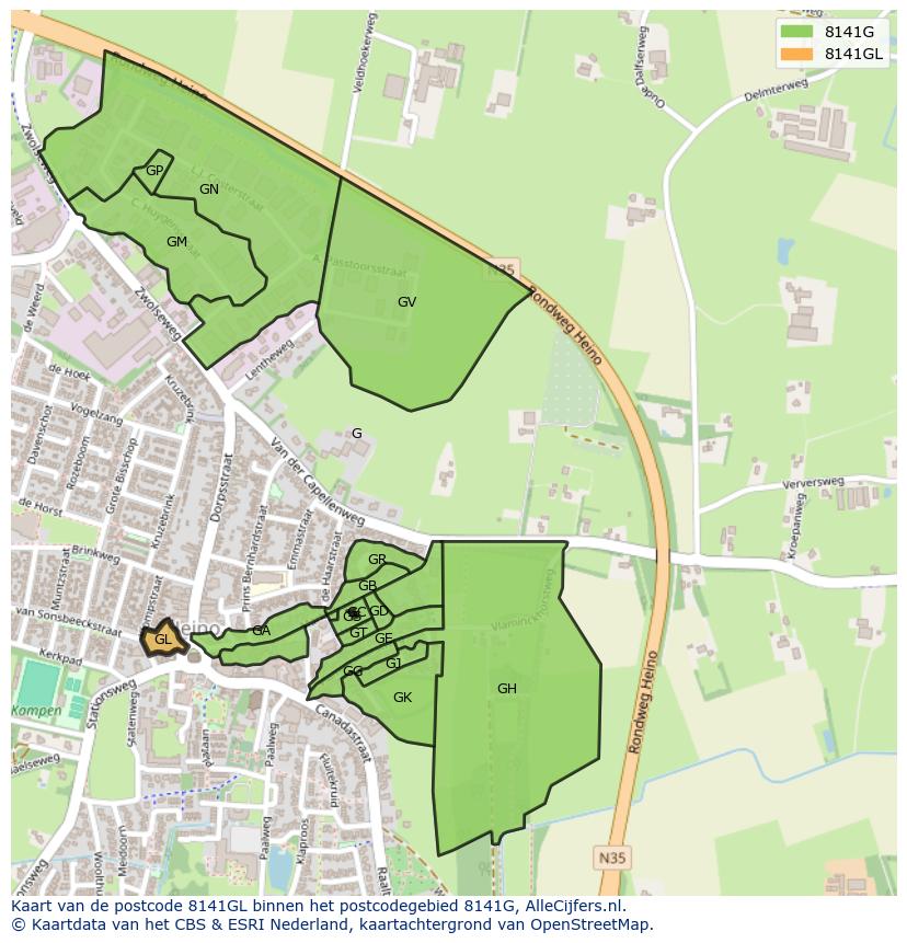 Afbeelding van het postcodegebied 8141 GL op de kaart.
