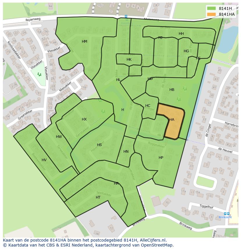 Afbeelding van het postcodegebied 8141 HA op de kaart.