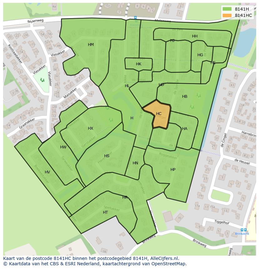 Afbeelding van het postcodegebied 8141 HC op de kaart.