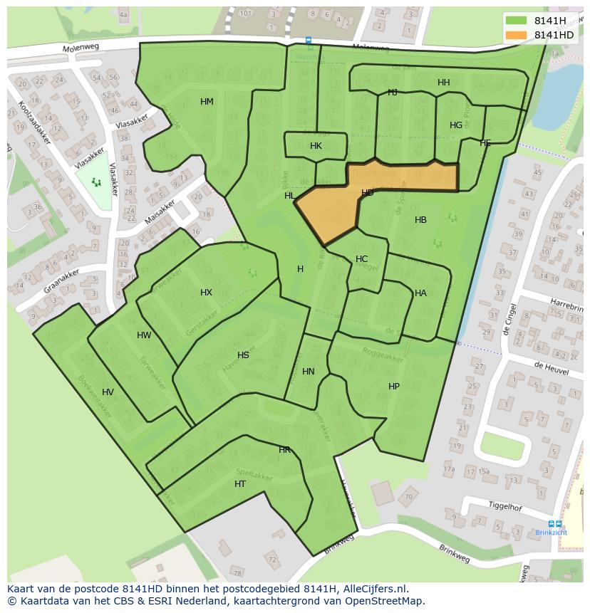 Afbeelding van het postcodegebied 8141 HD op de kaart.