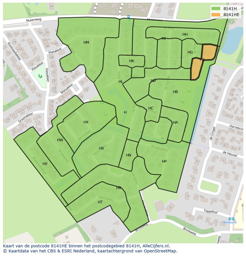 Afbeelding van het postcodegebied 8141 HE op de kaart.
