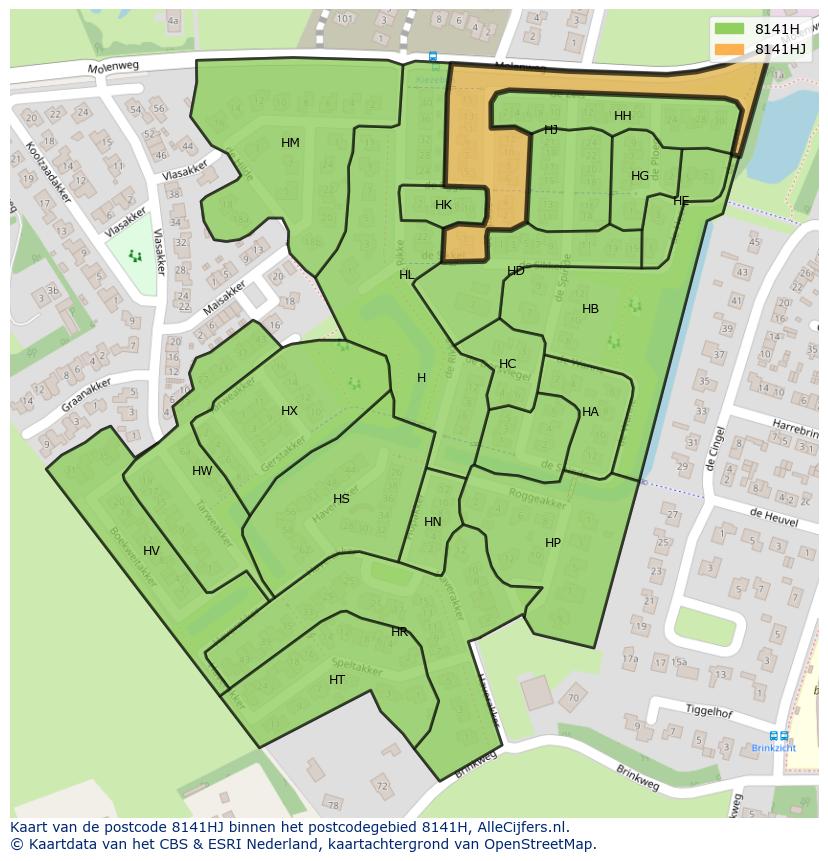 Afbeelding van het postcodegebied 8141 HJ op de kaart.