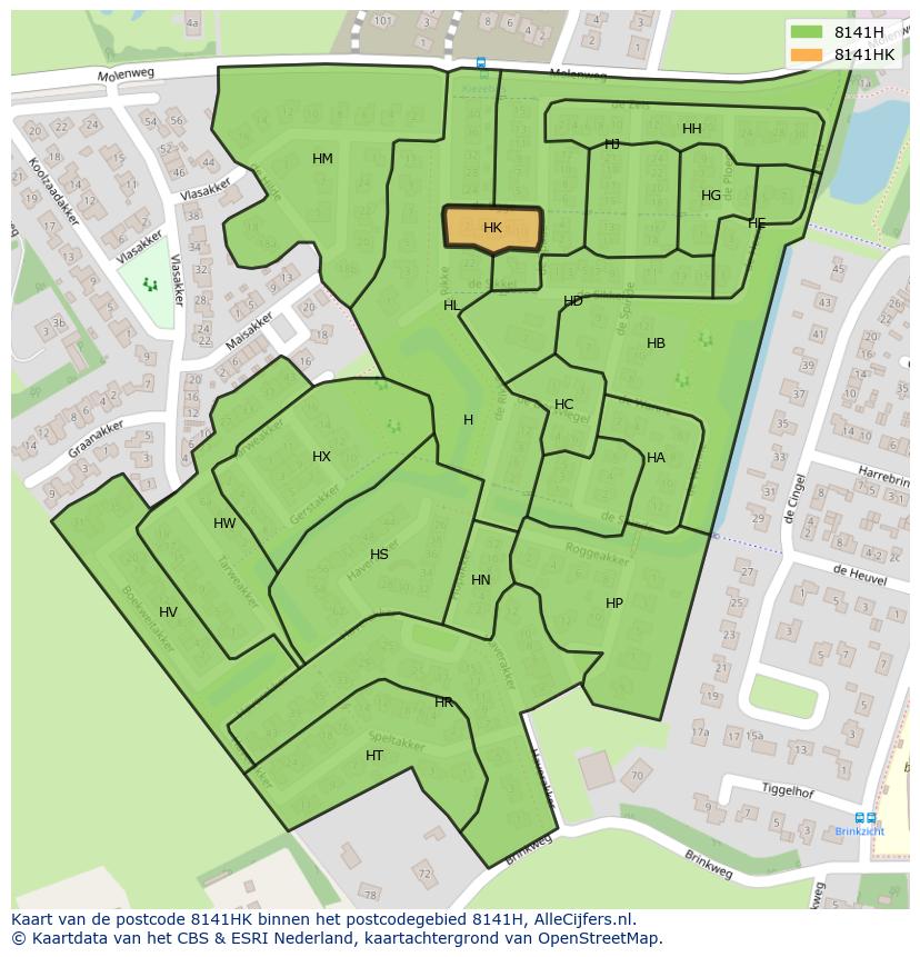 Afbeelding van het postcodegebied 8141 HK op de kaart.