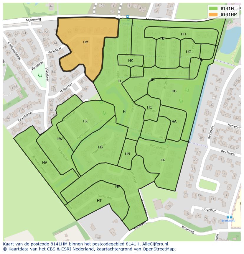 Afbeelding van het postcodegebied 8141 HM op de kaart.