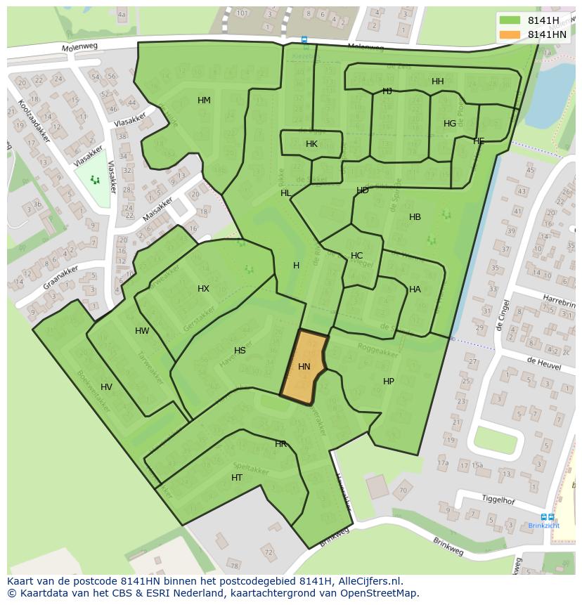 Afbeelding van het postcodegebied 8141 HN op de kaart.