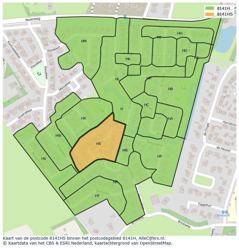 Afbeelding van het postcodegebied 8141 HS op de kaart.