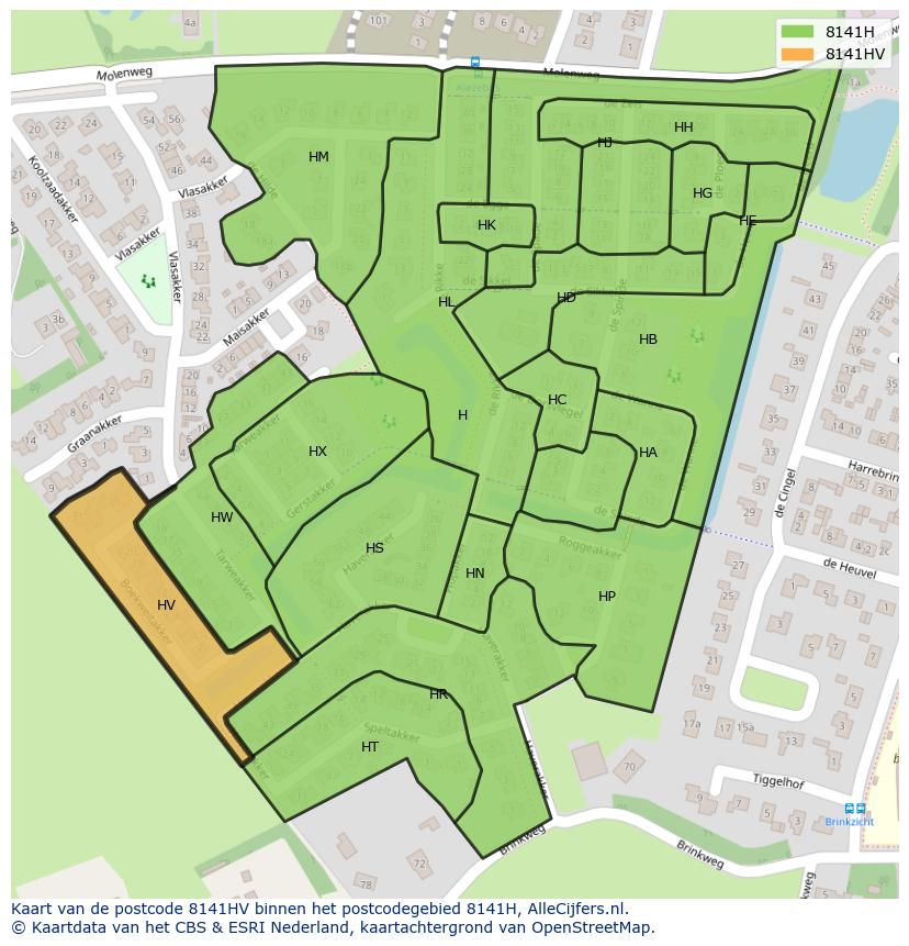 Afbeelding van het postcodegebied 8141 HV op de kaart.