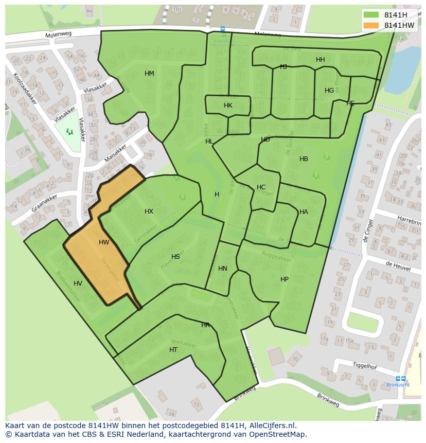 Afbeelding van het postcodegebied 8141 HW op de kaart.