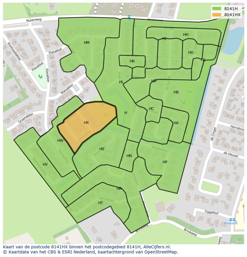 Afbeelding van het postcodegebied 8141 HX op de kaart.