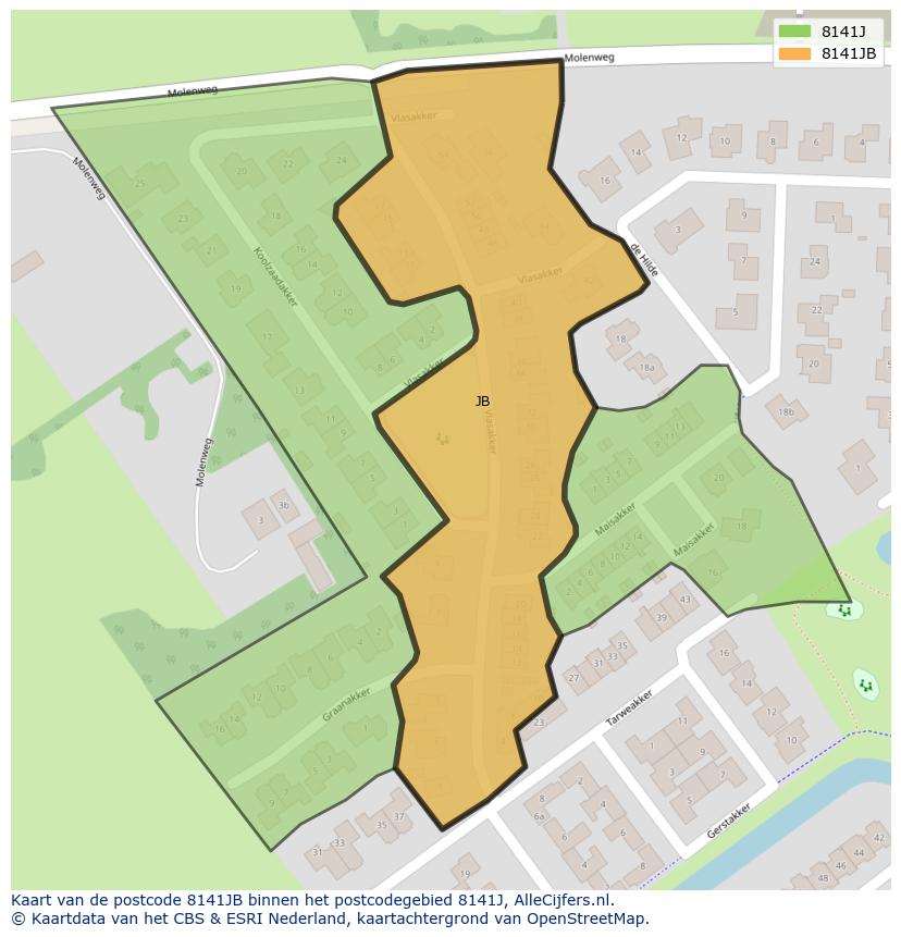 Afbeelding van het postcodegebied 8141 JB op de kaart.