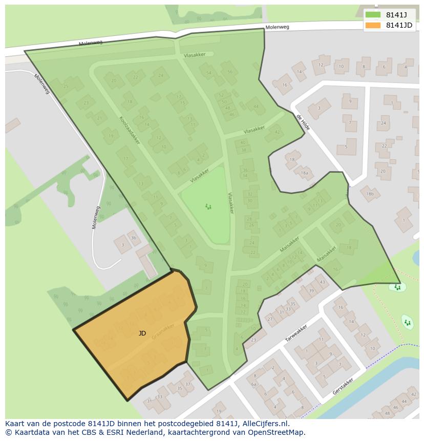 Afbeelding van het postcodegebied 8141 JD op de kaart.