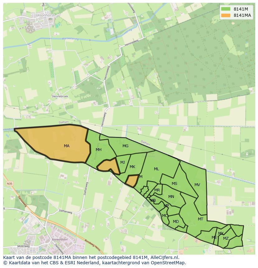 Afbeelding van het postcodegebied 8141 MA op de kaart.