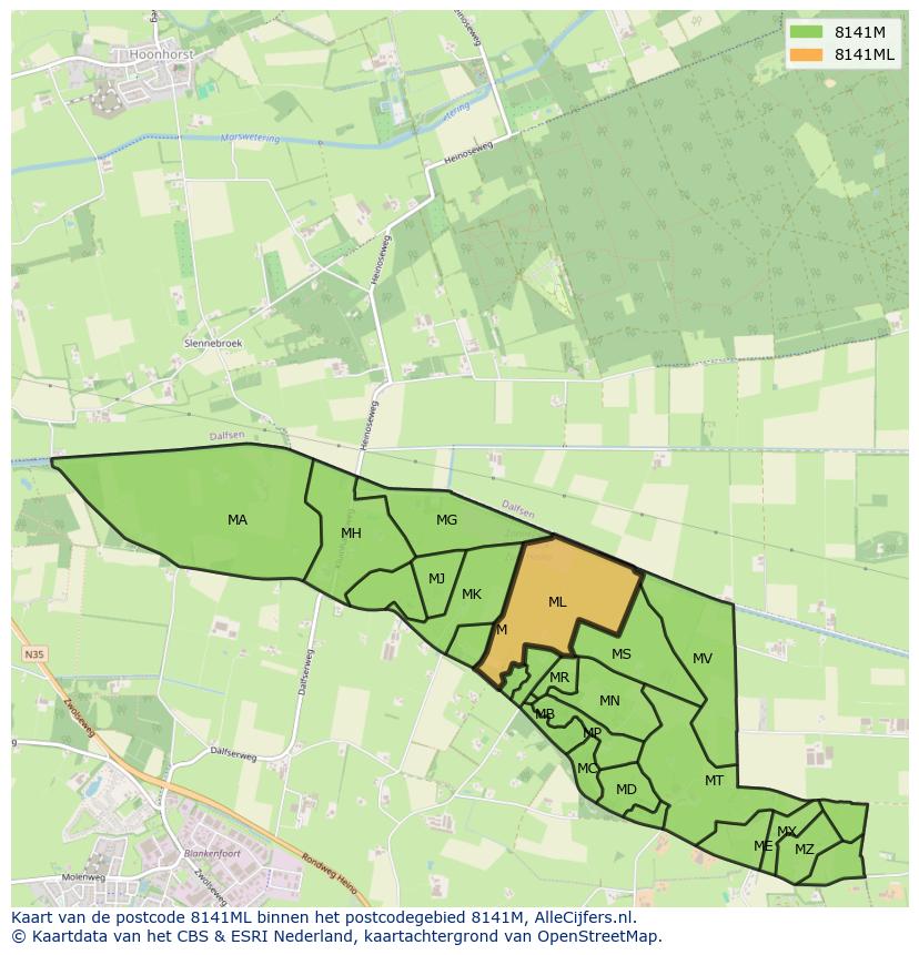 Afbeelding van het postcodegebied 8141 ML op de kaart.