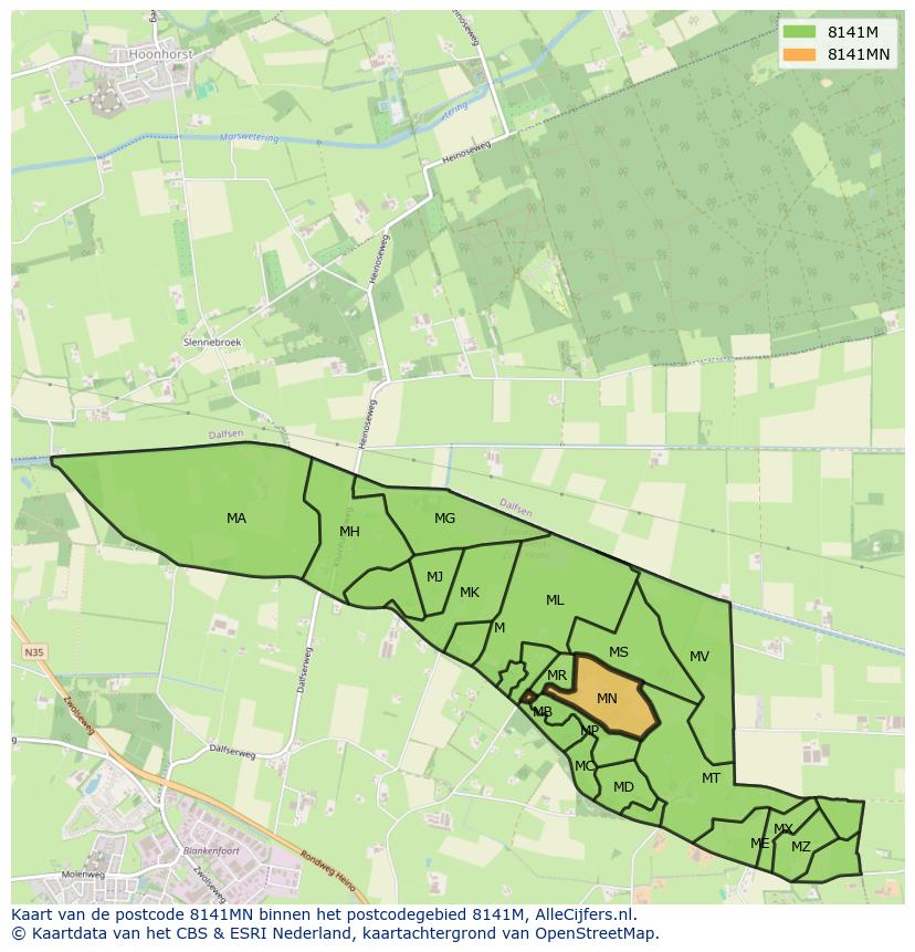 Afbeelding van het postcodegebied 8141 MN op de kaart.