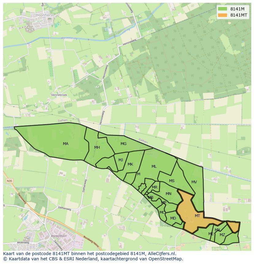 Afbeelding van het postcodegebied 8141 MT op de kaart.