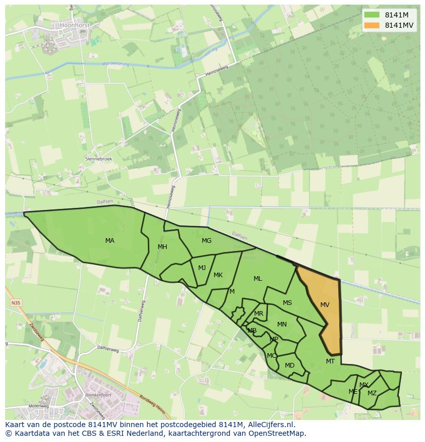 Afbeelding van het postcodegebied 8141 MV op de kaart.