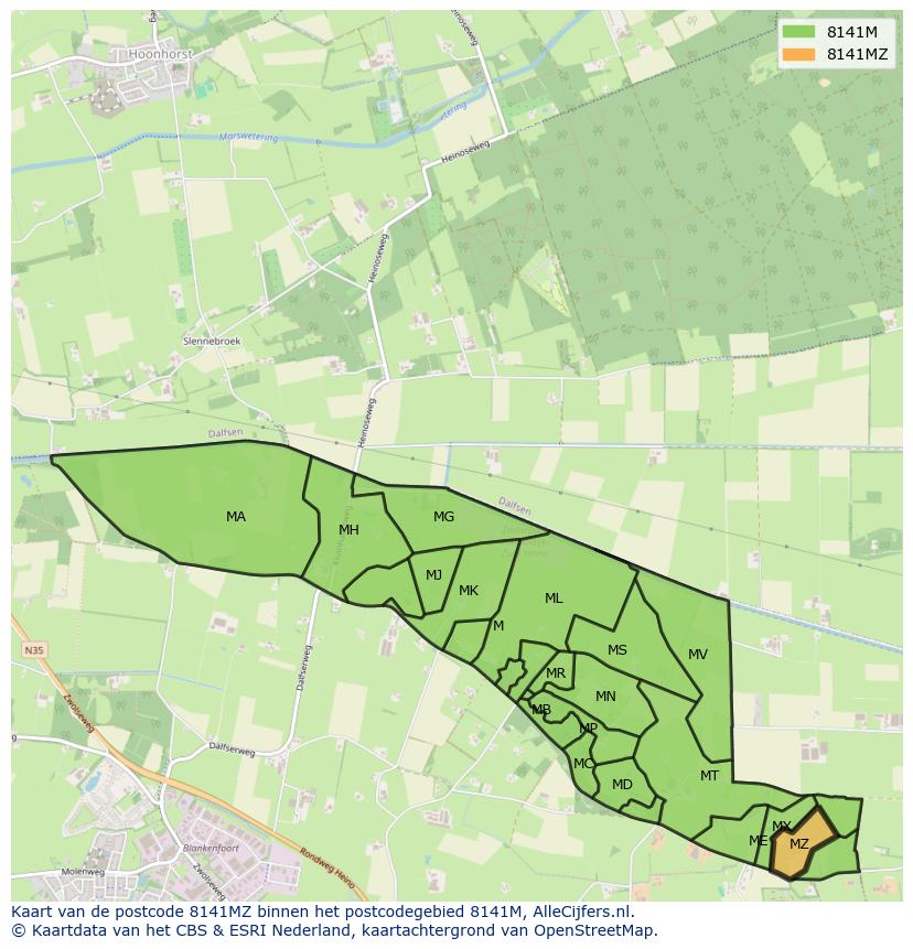 Afbeelding van het postcodegebied 8141 MZ op de kaart.