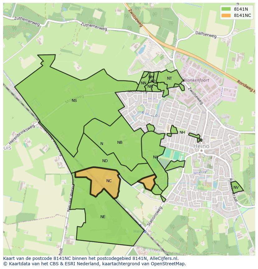 Afbeelding van het postcodegebied 8141 NC op de kaart.