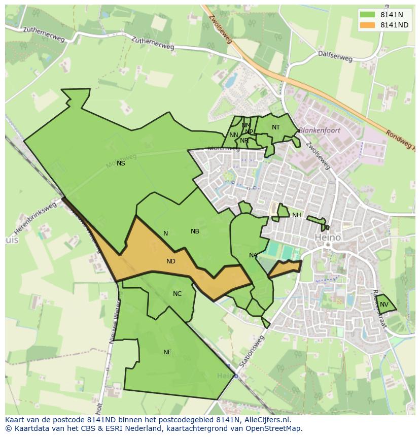 Afbeelding van het postcodegebied 8141 ND op de kaart.