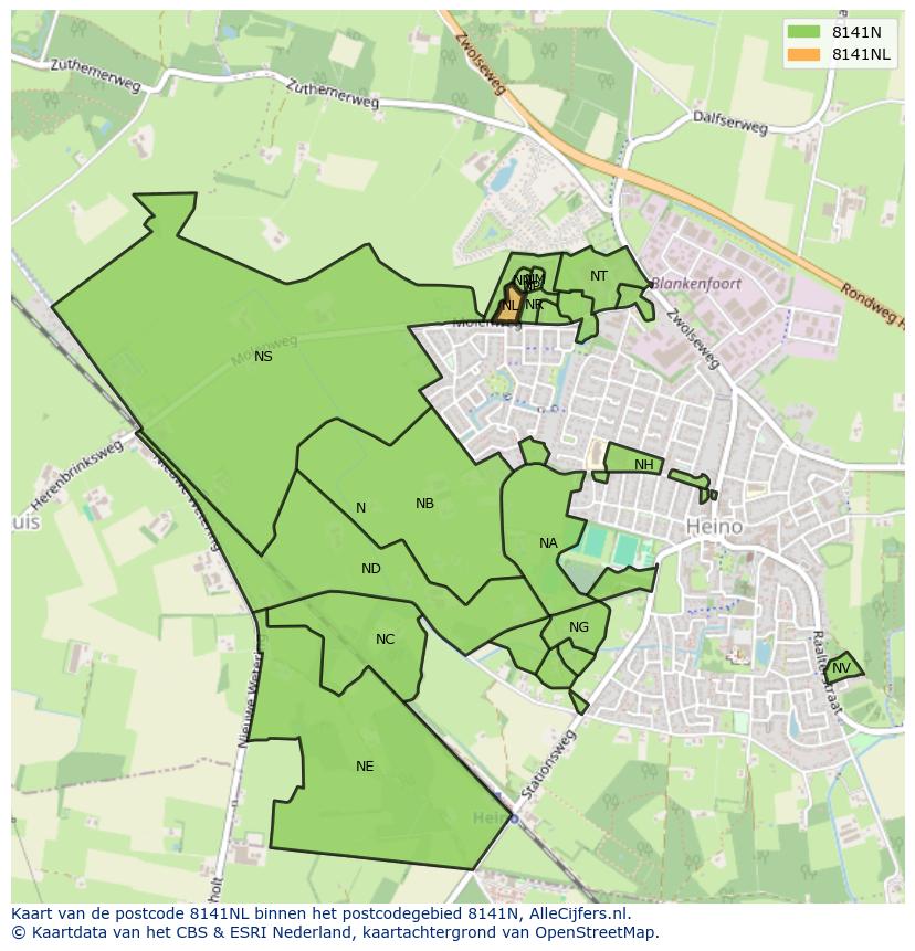 Afbeelding van het postcodegebied 8141 NL op de kaart.