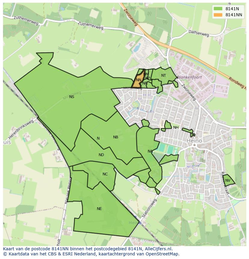 Afbeelding van het postcodegebied 8141 NN op de kaart.