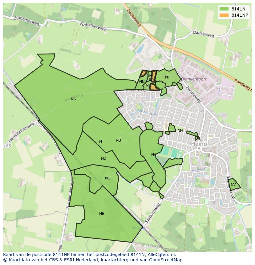 Afbeelding van het postcodegebied 8141 NP op de kaart.
