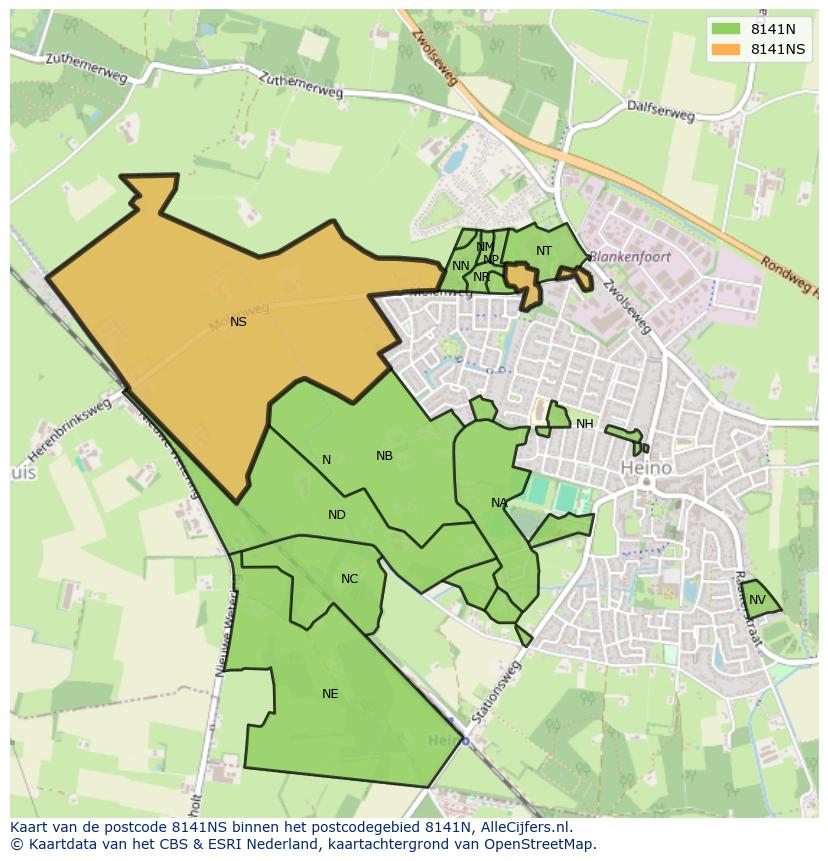 Afbeelding van het postcodegebied 8141 NS op de kaart.