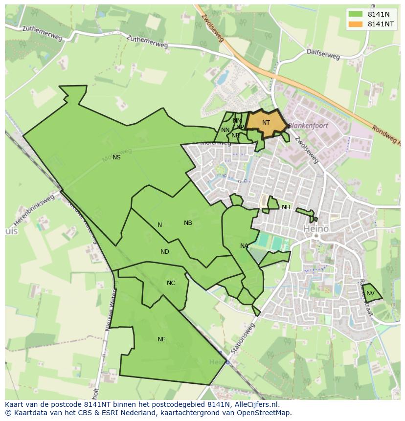 Afbeelding van het postcodegebied 8141 NT op de kaart.