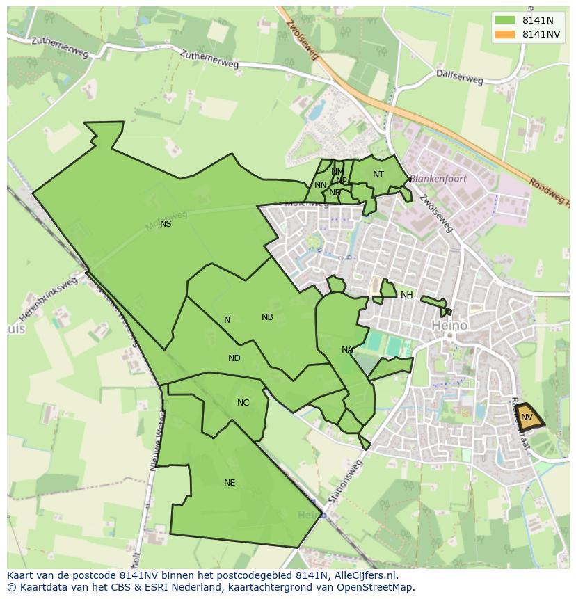 Afbeelding van het postcodegebied 8141 NV op de kaart.
