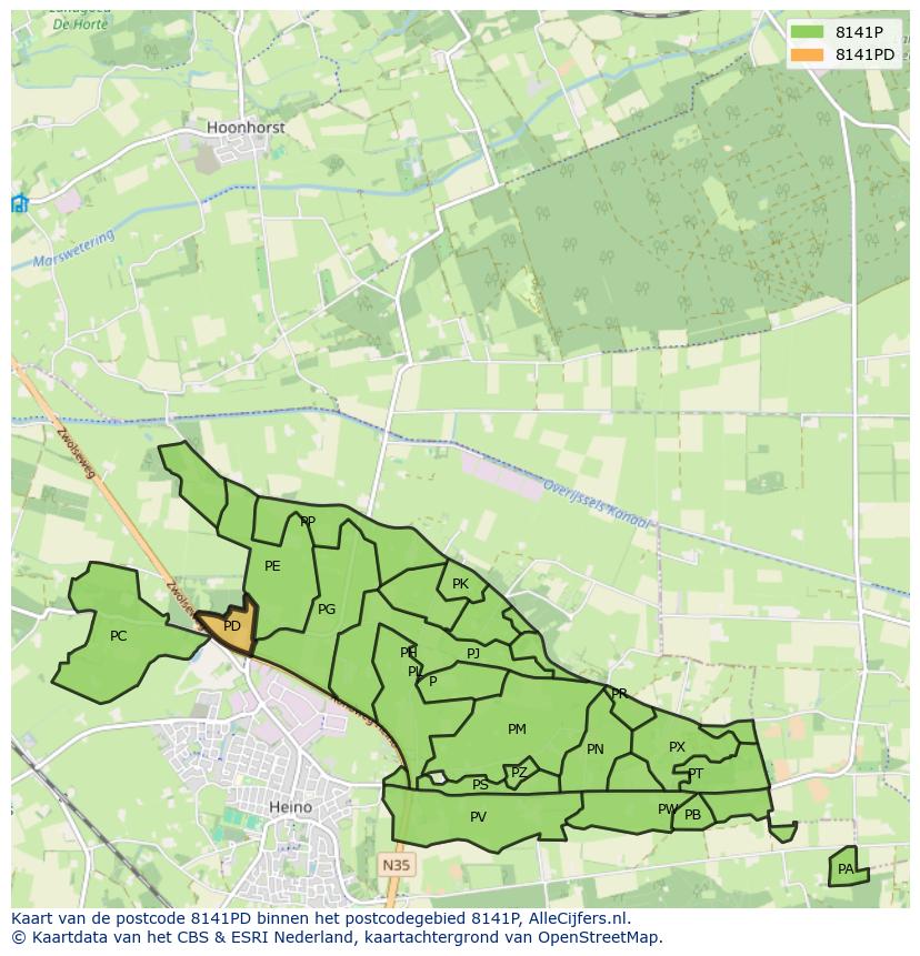 Afbeelding van het postcodegebied 8141 PD op de kaart.