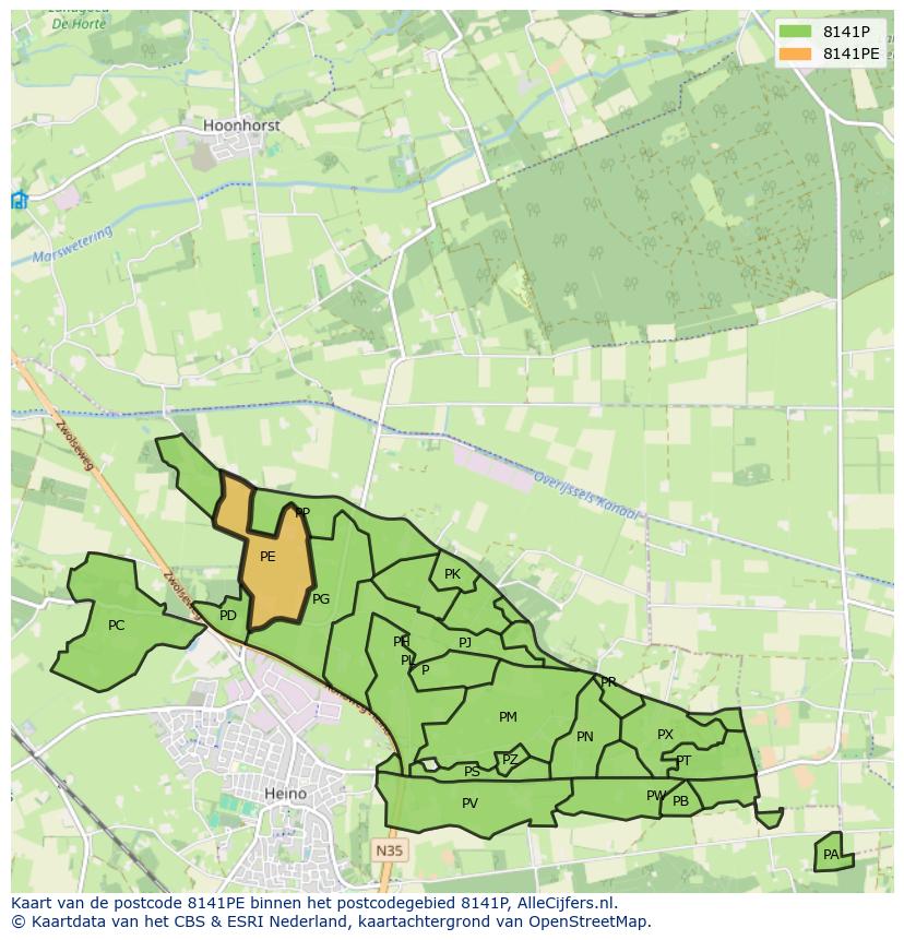 Afbeelding van het postcodegebied 8141 PE op de kaart.