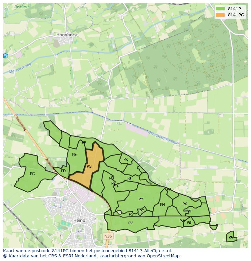 Afbeelding van het postcodegebied 8141 PG op de kaart.