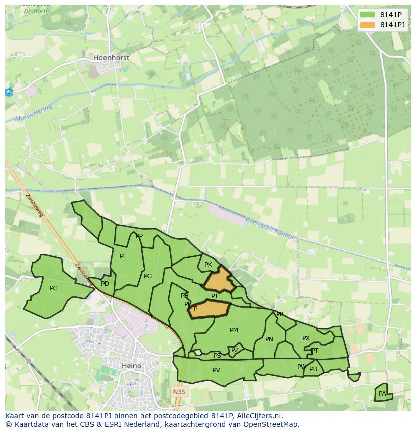 Afbeelding van het postcodegebied 8141 PJ op de kaart.